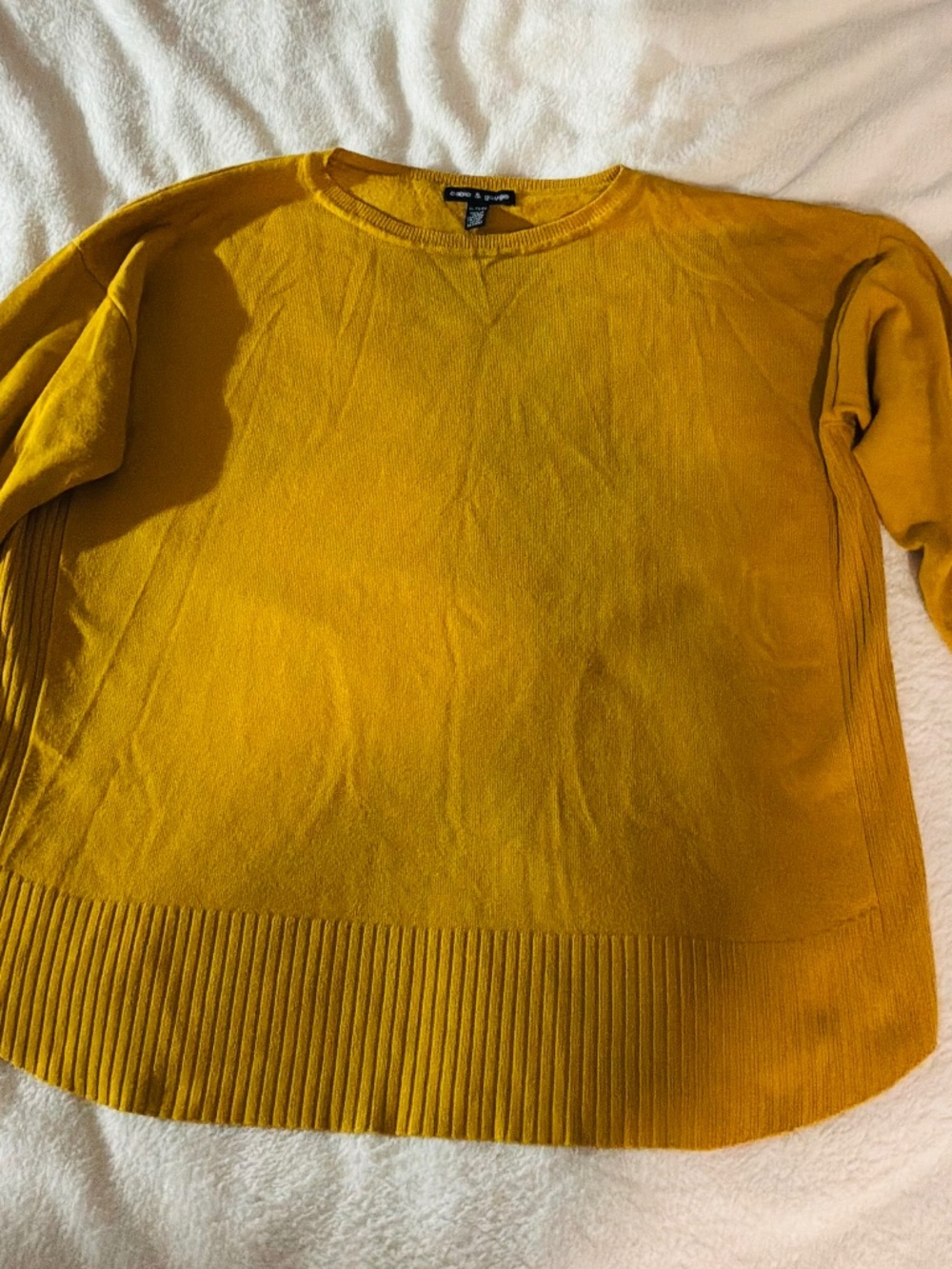Cable & Gauge Mustard Yellow Fine Knit Crewneck Sweater - Size